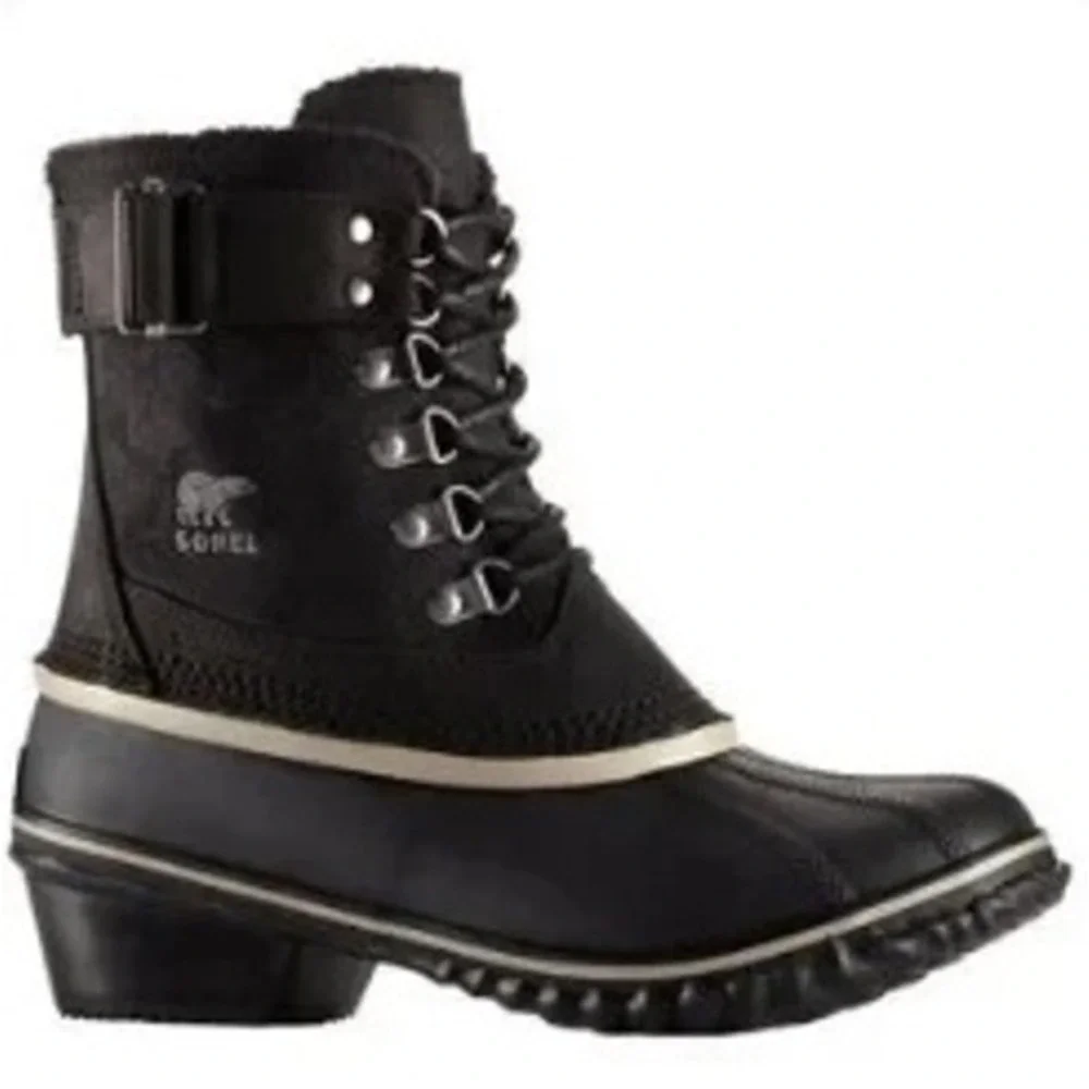 Sorel Winter Fancy II Lace Waterproof Black Suede Duck Boots NL2125-010 Womens 6